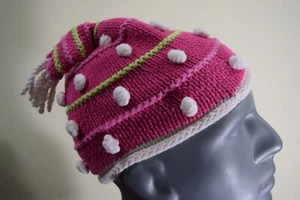 Obermeyer PRESCHOOL Toddler Girls L XL Pom Pom Pink White Winter Knit Hat Beanie - Picture 1 of 10
