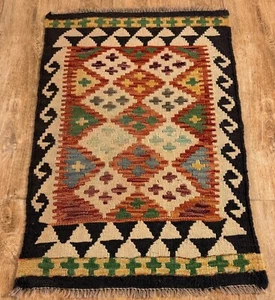 Alfombra de lana Chobi tejida a mano teñida vegetal afgana/turca Kilim Runner, 94x62 CM - Imagen 1 de 3
