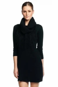 Vestido Acróbata con Capucha Borde Desmontable Negro Crochet Tejido Mini Mangas Largas NUEVO - Imagen 1 de 4