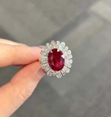 Обручальное кольцо с сертифицированным натуральным рубиновым бриллиантом овальной огранки 6 карат 950 сплошная платина - Изображение 1 из 4