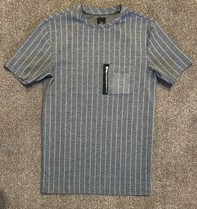 River Island XXS Grey T‑Shirt – Vertical White Stripes – Slim Fit - Picture 1 of 4