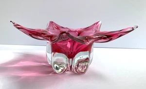 Vintage Art Glass Sculpture Cranberry Pink Large Centerpiece Star Bowl Decor - Picture 1 of 18