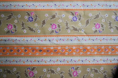 Tela acolchada de algodón a rayas floral naranja blanco dorado de 3 yardas 108" X 44" Foto 1 de 2