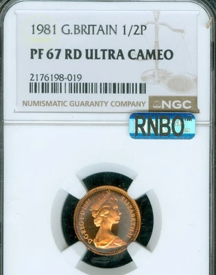 1981 GREAT BRITAIN HALF PENNY NGC PF67 UCAM RD MAC RNBO OR RAINBOW GORGEOUS . - Image 1 of 2