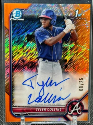 2022 Bowman Chrome Tyler Collins Orange Shimmer Refractor Auto /25 ATL Braves - Image 1 of 2