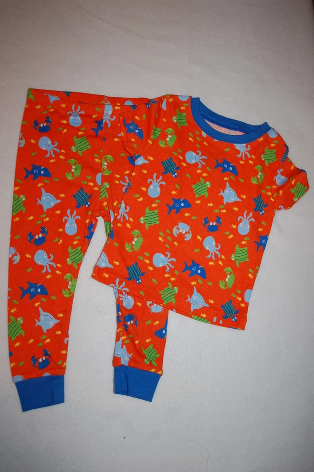 Conjunto de pijama tejido S/S bebé niño tiburón pulpo tortuga cangrejo pez naranja azul 24 MO Foto 1 de 1