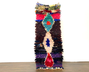 2x5ft Vintage Moroccan Handmade Berber Rug Geometric Colorful Cotton Carpet