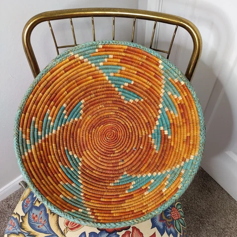 Large Handmade Ethnic Multicolor Boho Woven Seagrass Bowl Basket Cover