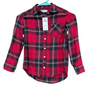 Abercrombie Kids Red Plaid Flannel Button-Up Shirt Size 5/6 – Classic Fall Top - Picture 1 of 9