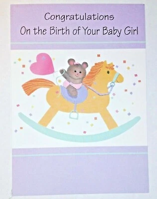 MAJESTIC GREETINGS 1 Baby Girl Greeting Card/Envelope Birth Horse Bear Daughter Happy Love New Cute