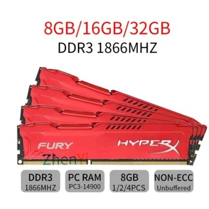 32GB 16GB 8GB 4GB PC3-14900 DDR3 1866 1.5V Red Desktop RAM For HyperX FURY Lot - Picture 1 of 14
