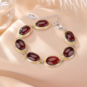 Pulsera F02 ámbar rojo ámbar sangre zarcillos chapados en oro plata de ley 925 - Imagen 1 de 5