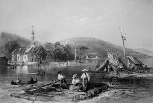 CANADÁ (QUEBEC): BALSAS en el LAGO DE LAS DOS MONTAÑAS - Grabado del siglo XIX - Imagen 1 de 2