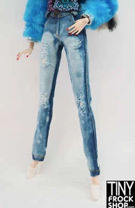 12" Fashion Royalty Bleached Blue Ripped Denim Jeans - Picture 1 of 6