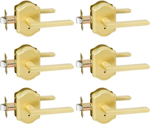 Brushed Gold Privacy Door Lever Set with Decorative Scalloped Backplate — 6 Pack - Picture 1 of 13