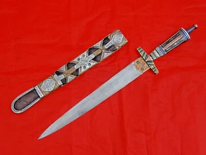 FANTASTIC QUALITY ANTIQUE TUAREG DAGGER SILVER ENAMEL North Africa Islamic Sword - Picture 1 of 12