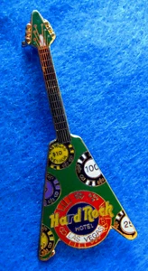 HOTEL LAS VEGAS Hard Rock Café VERDE VOLADOR V GUITARRA DADOS MESA ASTILLAS LOGOTIPO PIN - Imagen 1 de 1