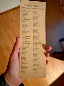 1898 Roll Call Card for Company L, 15th MN V. Infantry Historical Military, Old - Picture 1 of 3