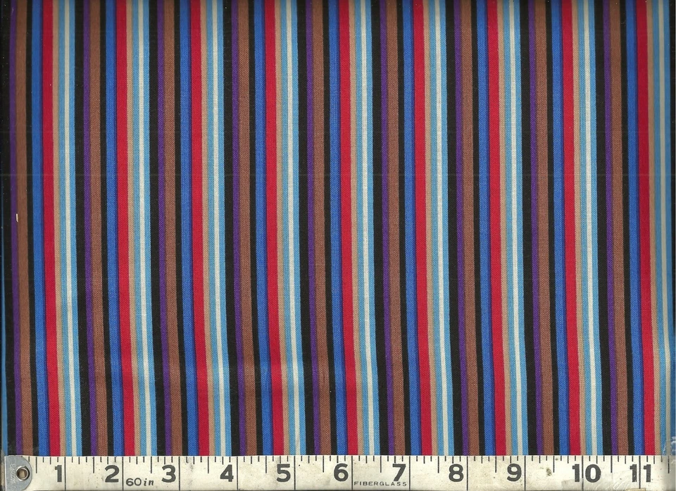 Quilting Treasures ~ Blue Tan Red Brown Stripes ~ 100% Cotton Quilt Fabric BTY - Image 1 of 1
