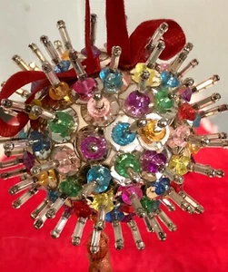 Vintage 1970s Hand Made Sequin Jeweled Beaded Satin Ornament Multi-colored -VG++ - Picture 1 of 3