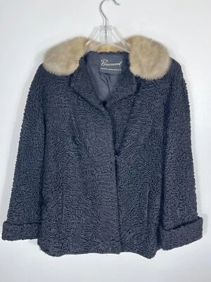 Chaqueta de piel de cordero persa vintage negra para mujer pequeña 25" de largo Foto 1 de 4