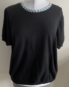 KOOS OF COURSE TOP Plus size 2X Black Blue Short Sleeve Round Neck Womens - Picture 1 of 5