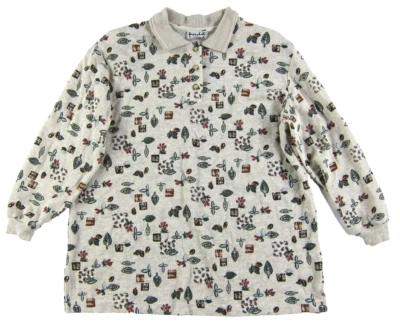 NWT VTG Teddi Brown Green Pink Acorn Floral Long Sleeve Collared Top Shirt 1X - Image 1 of 4