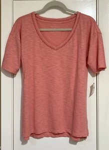 Talbots Neu mit Etikett Größe XS Kurzarm Shirt lachs Baumwollmischung V-Ausschnitt - Bild 1 von 4