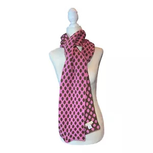 NORDSTROM Brown Pink Dots Two Sided Wool Cashmere Knit Scarf - Picture 1 of 9