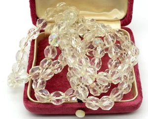 Long Art Deco Style Clear Faceted Glass Necklace Flapper Length 36" - Picture 1 of 6