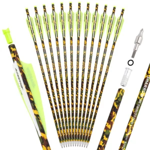 12X Camo Crossbow Bolt Carbon Arrow 16 17" 18" 20" 22" Bow Hunting Archery Shoot - Picture 1 of 21