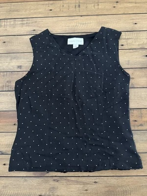 Camiseta sin mangas informal de esquina concha de seda para mujer 4 negra con lunares blancos Foto 1 de 4