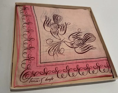 Pañuelo vintage Tammis Keefe pañuelo años 50 palomas rosas pájaros "15" MCM Foto 1 de 4