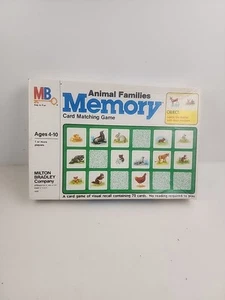 Juego de tarjetas de memoria vintage Milton Bradley Animal Families 1980 COMPLETO - Imagen 1 de 4