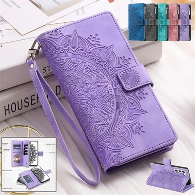 For Samsung S25 FE S24 S23 S22 S21 S20 S10 S9 Zip Flip Leather Wallet Case Cover - image 1 of 4