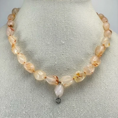 Impresionante collar con cuentas de ágata transparente melocotón artesanal sin firmar Foto 1 de 4