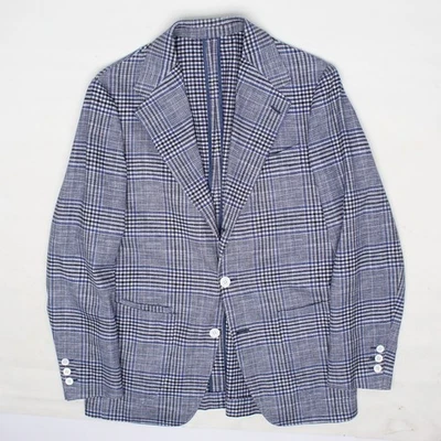 Casaco esportivo personalizado masculino 38S azul branco xadrez algodão patch jaqueta blazer - Imagem 1 de 4