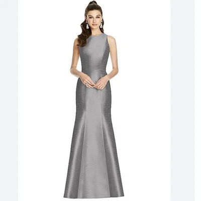 Alfred Sung Dessy Collection Mystic Gray Dupioni Gown Open Back Bow Size 14 - Image 1 of 4