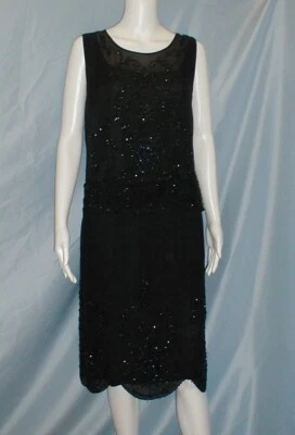 Flapper 1920'sVintage Evening Dress  Beaded Black Silk Chiffon As Found - Image 1 of 4