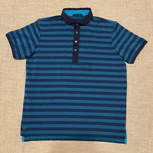 Greyson Polo Golf Shirt Mens Large Blue Striped Performance Stretch Wolf Buttons - Picture 1 of 9