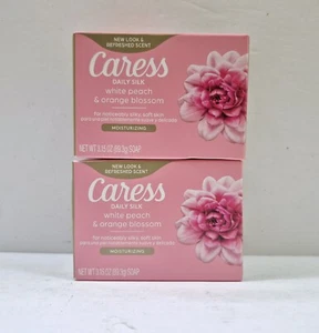 Lot of 2 Caress Daily Silk Beauty Bars 3.15oz White Peach & Orange Blossom Soap - Picture 1 of 2