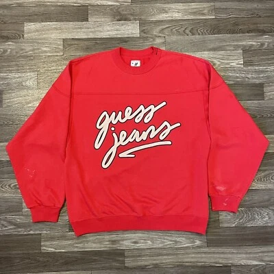 Vintage Guess Jeans Crewneck Sweatshirt Men’s Large Red Spelled Out Made In USA - Image 1 of 4