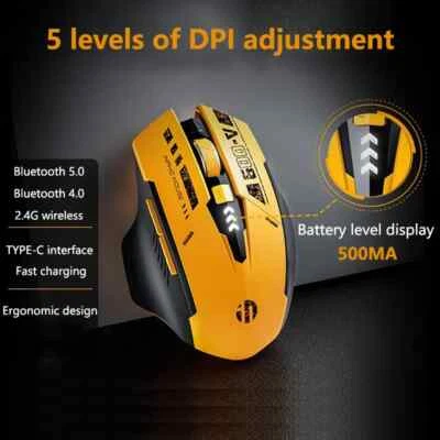 Bluetooth Rechargeable Wireless Silent Gaming Mouse Three-mode Mecha Style Mouse - Image 1 of 4