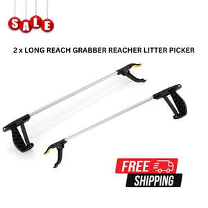 x2 Litter Picker Long Reach Reacher Grabber Helping Hand Held Pick Up Tool Aid - Picture 1 of 1
