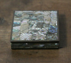 Vintage 1960's Mexican Abalone Shell Covered Brass Cigarette Box