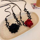 Gothic Thorny Red Rose Black Choker Necklace Retro Flower Halloween Choker