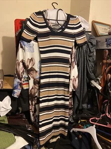 Women’s size 10 dress black beige and Cream Stripes, Ribbed Fabric, Bnwot - Picture 1 of 5