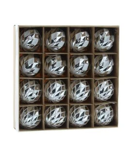 Silver/White Diamond Finish Baubles 40mm Pack x16 - Picture 1 of 1
