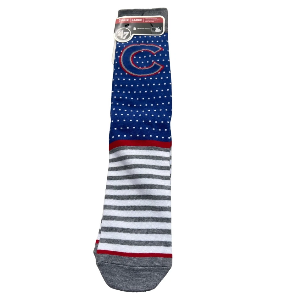 47 Brand Chicago Cubs Moisture Wicking Socks Unisex Large Blue Red Striped NEW - Изображение 1 из 4