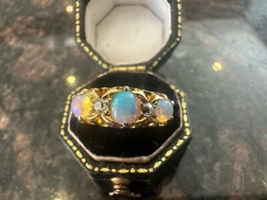 18ct Gold Opal & Diamond Ring Superb Victorian Chester 1897 Hallmarked - Picture 1 of 19